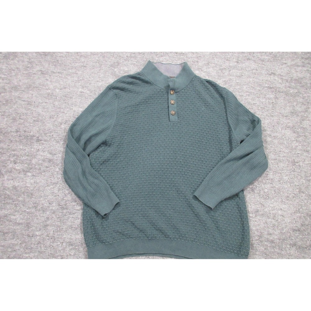 Tommy Bahama Sweater Mens Large‎ Green Waffle Knit Mock Neck Long Sleeve